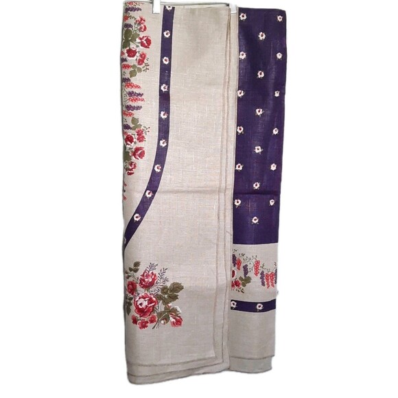Heavyweight Linen Rectangle Purple Tan Floral Print Fabric Table Cloth 54 x 70 - Picture 7 of 7